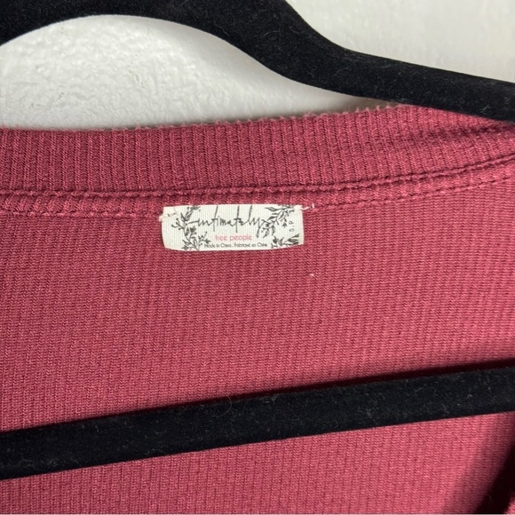 Intimately Free People Thong Bodysuit Long Sleeve Scoop Neck Ribbed Wine Red - Picture 9 of 9